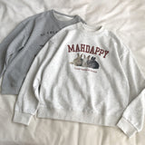 Harvard Sweatshirt Vintage Cartoon Print Loose Pullover Sweatershirt