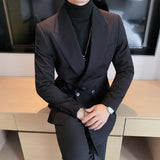 Double Brewed Seersucker Suit Fall Winter Men Casual Top Coat