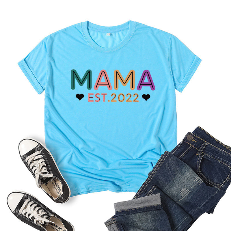 Boy Mama T Shirt Mama Est Printed Short Sleeve round Neck T-shirt