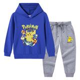 Children Pokemon Pikachu Hoodie & Pant Set Hooded Sweater Trousers Two-Piece Set Baby Cotton