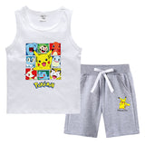Children Pokemon Pikachu Tshirts & Shorts Summer Vest Middle Pants Sports Casual Thin Two Pieces