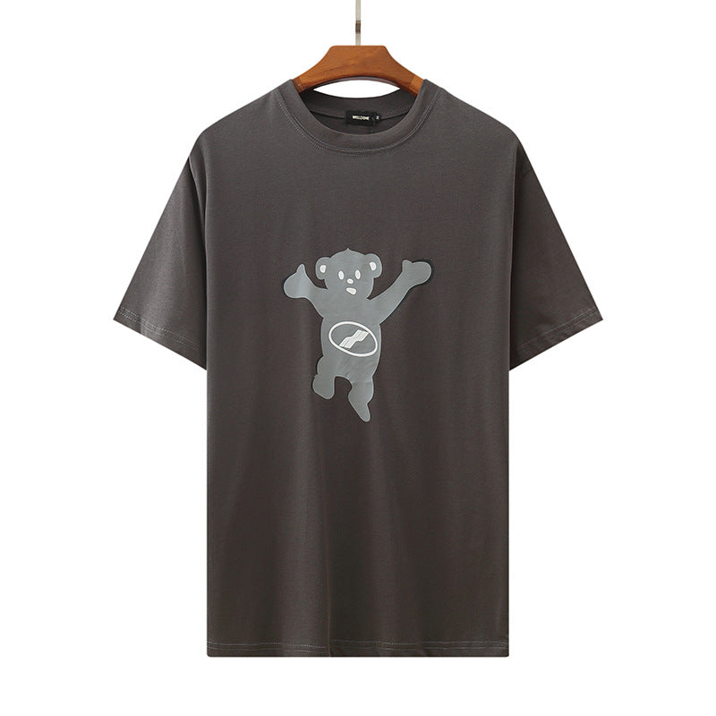 We11done T Shirt Summer Cute Bear Printed Loose Men's and Women's round Neck Short Sleeve Cotton Casual