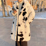 Men Dalmatian Coat Dairy Cattle Cotton Coat Lamb Wool Mid-Length Trench Coat Winter