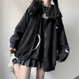 Gothic Lolita Harajuku Style Clothing Hooded All-Matching Corduroy Coat Female Loose-Fitting Jacket Top