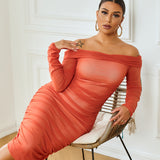 Body Fitting Dresses Solid Color Sexy Slim Party Long Sleeve Dress