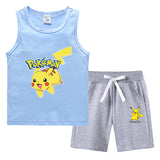 Children Pokemon Pikachu Tshirts & Shorts Vest Middle Pants Sports Casual Thin Two Pieces