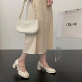 Nude Pumps Block Heel Leather Shoes