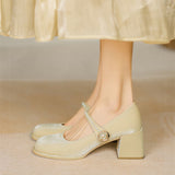 Nude Block Heel Sandals Vintage Leather Shoes