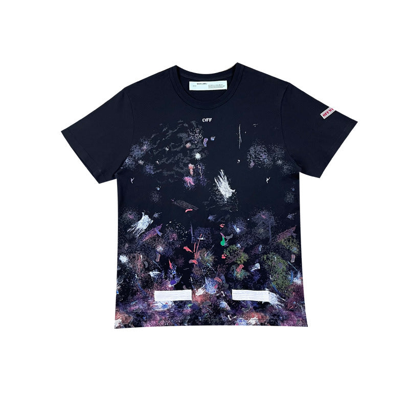 Off White T Shirts Splash-Ink Fireworks Men's and Women's Same Style Short Sleeve T-shirt
