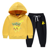 Children Pokemon Pikachu Hoodie & Pant Set Fleece Lined Padded Warm Keeping Winter Clothes Sweatershirt Suit