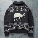John Dutton Jacket Black Deer Brocade Sweater Zipper Long Sleeve Knitted Coat