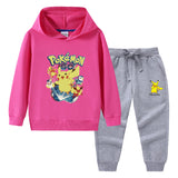 Children Pokemon Pikachu Hoodie & Pant Set Hooded Sweater Trousers Two-Piece Set Baby Cotton