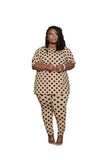 Women Plus Size Co-Ords Loose Casual Print Loose Short Sleeve Pajamas Two-Piece Set