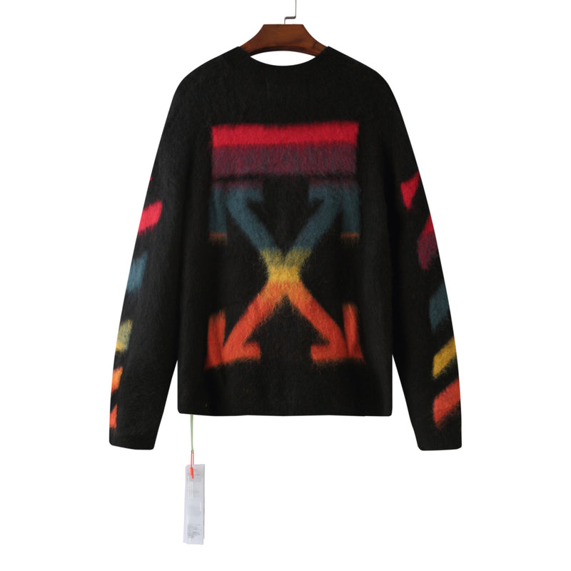 Off White Winter Sweaters Autumn and Winter Colorful Striped Arrow Print Loose Sweater
