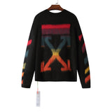 Off White Winter Sweaters Autumn and Winter Colorful Striped Arrow Print Loose Sweater