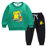 Children Pokemon Pikachu Hoodie & Pant Set Sweater Suit Fleece Lined Padded Warm Keeping Winter Clothes