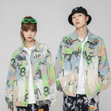 Spray Painted Jacket Autumn Graffiti Letter Denim Jacket Men's Autumn and Winter