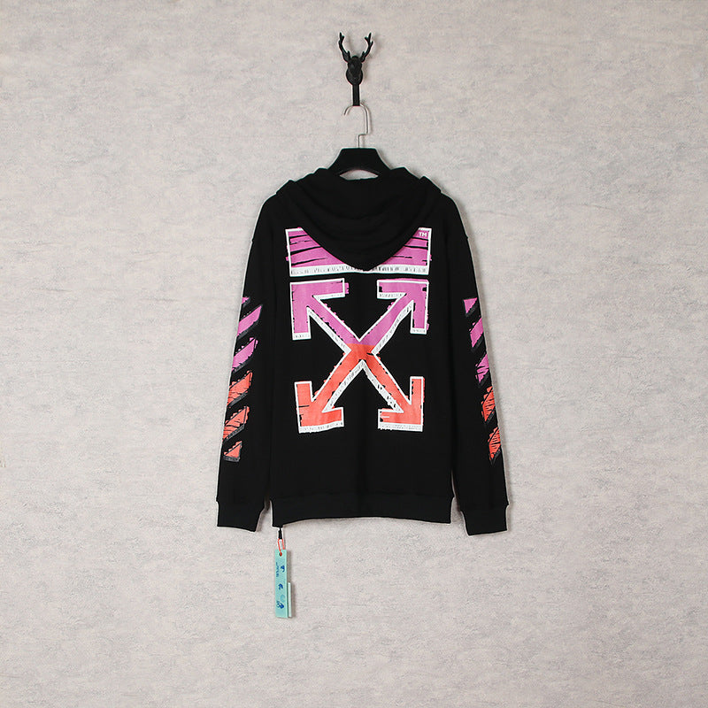 Off White Zipper Hoodie Autumn and Winter Off Color Gradient Arrow Cardigan Zipper Hooded Sweater