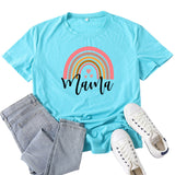Boy Mama T Shirt Mama Rainbow Pattern Printed T-shirt
