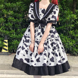 Gothic Lolita Harajuku Style Clothing Bowknot Cow Print Student Sweet Dress