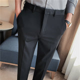 Men Trousers Simple Embroidered Solid Color Casual Suit Pants