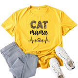 Boy Mama T Shirts Leopard Print Cat Mama Letter Print T-shirt
