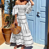 Women Bohemian Dress Flared Sleeve Slim-Fit Printed Dress