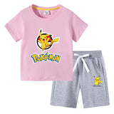 Children Pokemon Pikachu Tshirts & Shorts Cotton Short Sleeve Shorts Two Pieces Neutral