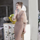 Sequin Evening Dress Slim-Fit Fishtail Skirt