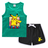 Children Pokemon Pikachu Tshirts & Shorts Sports Sweat-Absorbent Shirt Suit