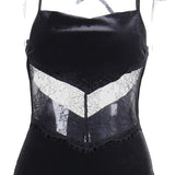 Kesha Black Dress Women's Autumn and Summer Lace Sexy Backless Stitching Dress