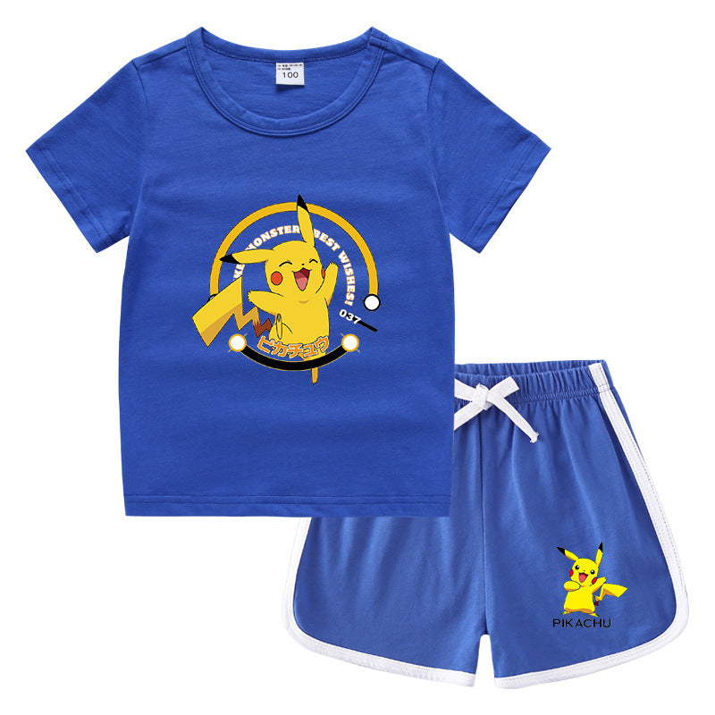Children Pokemon Pikachu Tshirts & Shorts Casual Sports Sweat-Absorbent Suit Neutral