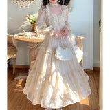 Vintage Empire Waist Dress Lantern Sleeve Dress Spring Long Dress for Women