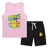 Children Pokemon Pikachu Tshirts & Shorts Summer Vest Middle Pants Sports Casual Thin Two Pieces