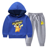 Children Pokemon Pikachu Hoodie & Pant Set Fleece Lined Padded Warm Keeping Winter Clothes Sweatershirt