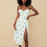 Women Summer Dresses Midi Dress Summer Women's Sexy Fashion Floral Pleated Suspender Dress Summer
