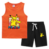Children Pokemon Pikachu Tshirts & Shorts Vest Middle Pants Sports Casual Bottoming Shirt Two Pieces
