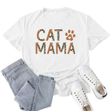 Boy Mama T Shirts Cat Mama Leopard Print Letter Print T-shirt