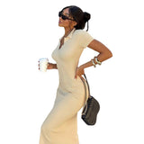 Music Festivals Rave Outfits Dress Lapel Short Sleeve Sexy Backless Slim Fit Split Dress