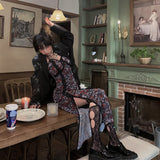 Vintage Empire Waist Dress Slimming Dress for Women Split Floral Skirt Spring