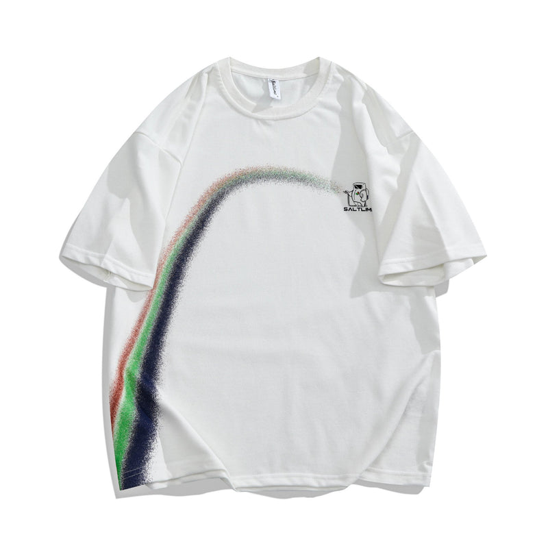 Men T Shirt Summer Casual Tops Men's Clothes Summer Wear Retro Men's round Neck Short Sleeve Loose Splash-Ink T-shirt Fashion