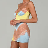 Women Exotic Dresses Summer Color Matching Hollow out Strap Breasted Sexy Lace Dress