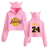 In Memory of Kobe Hoodie Kobe Peripheral Printing Casual Women Navel-Exposed Cat Ear Sweater