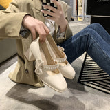Nude Chunky Heel Pearl Mary Jane Shoes