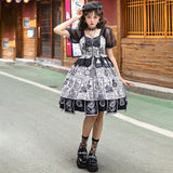 Gothic Lolita Harajuku Style Clothing Lolita Dress Black and White Alice JSK Black and White Color Matching Irregular Dress Female