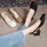 Nude Chunky Heel Vintage Leather Shoes