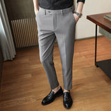 Men Trousers Slim-Fitting Ankle Length Trousers Stretch Elastic Waist Men's Trousers
