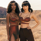 Women Top & Skirt 2 Piece Set Summer Spaghetti Straps Midriff-Baring Vest Sheath Skirt Suit