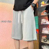 Men's Shorts Summer Men's Wave Stripes Baggy Straight Trousers