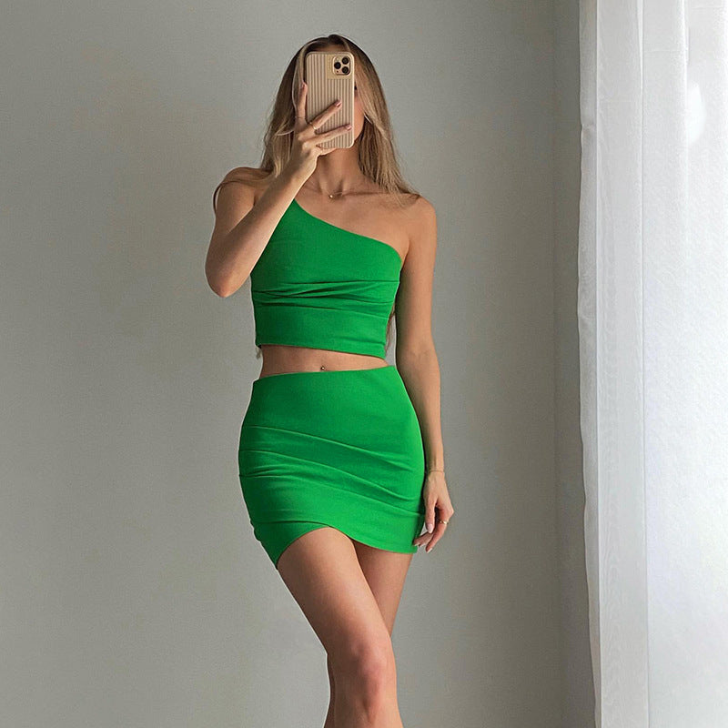 Women Top & Skirt 2 Piece Set Summer Cropped Tank Top Sheath Skirt Casual Suit
